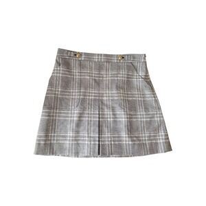 Banana Republic Grey Plaid A-Line Front Pleat Retro 90s Mini Skirt Size 8